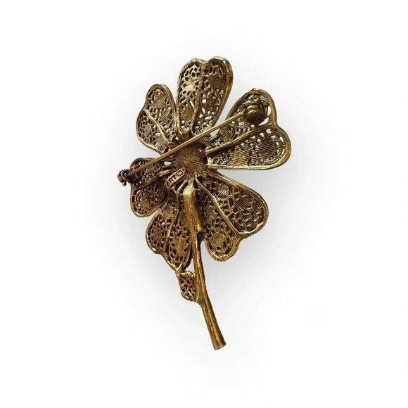 Signed ART Gold Multicolored Enamel Flower Brooch - Picture 5 of 9